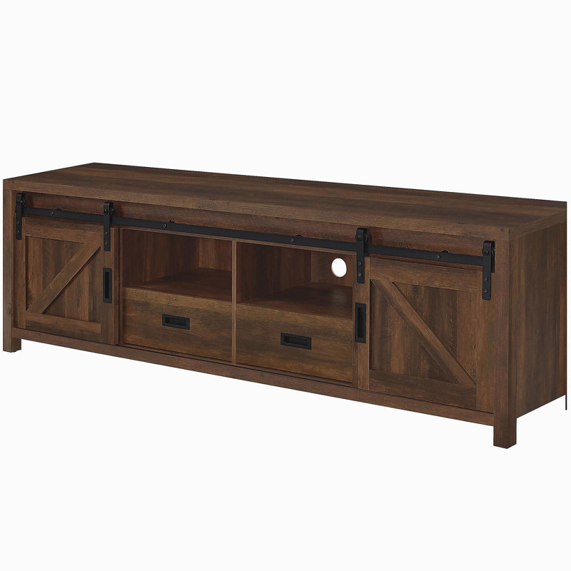 Meuble télé en bois d'ingénierie à 2 portes en pin foncé | Idée de cadeau, Brun