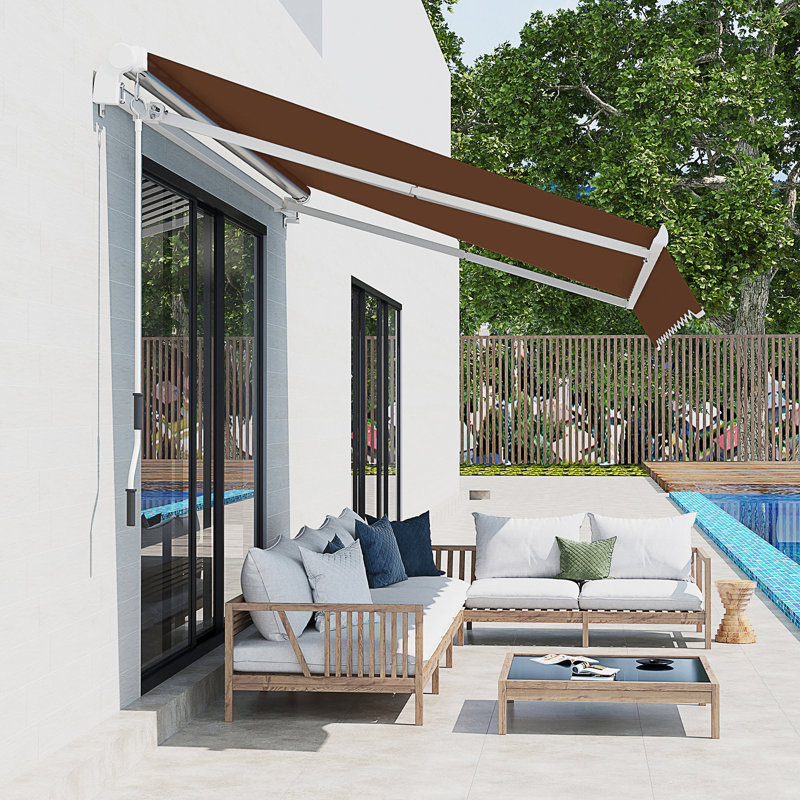 Outsunny 13' X 8' Retractable Awning, Brown, 156" W x 96" D