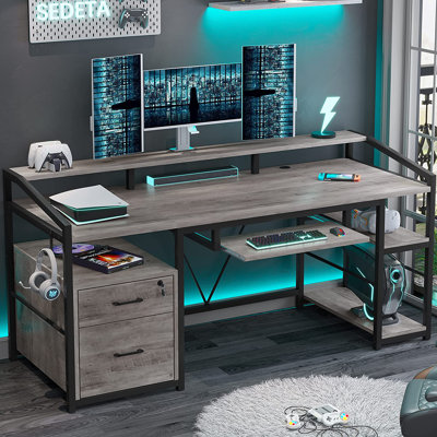Ralphio Metal Base Computer Desk with Power Outlet