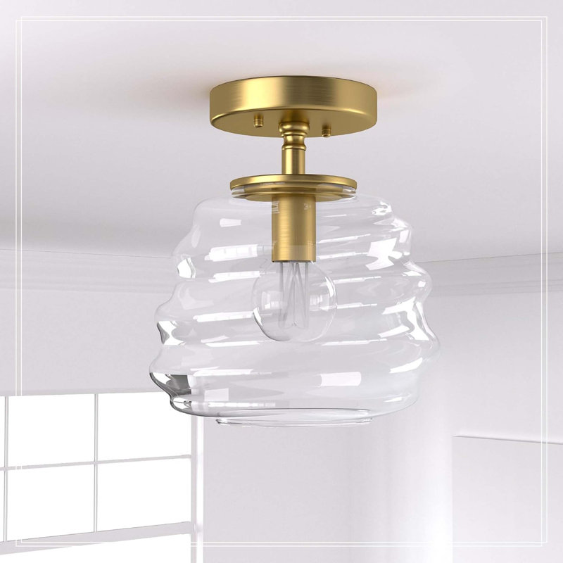 Plafonnier moderne de 8 po x 10 po avec abat-jour en verre transparent, base dorée E26, petite lampe semi-encastrée de style Mid-Century pour vestibule, couloir, chambre à coucher, à intensité variable