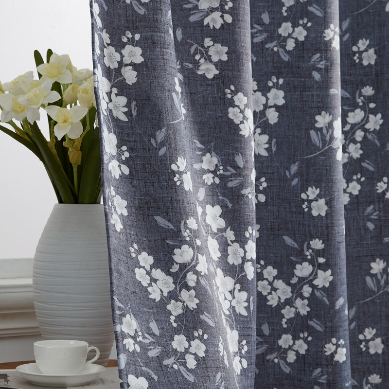 Lyllyan Floral Rod Pocket Window Curtains for Bedroom, 2 Panels, 52" W x 96" L, Charcoal Gray