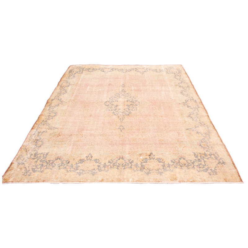 Tapis beige en laine noué à la main de conception unique 9 pi 6 po x 12 pi 2 po Leoine
