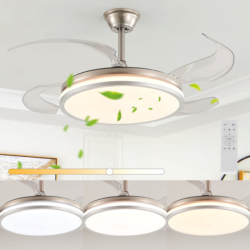 42 Inch 2 Tiers Design Modern LED Ceiling Fan With Light And Remote Control, Retractable Blades, Adjustable 6 Speed, Silent Operation DC Motor For Living Room, Bedroom, Dining Room