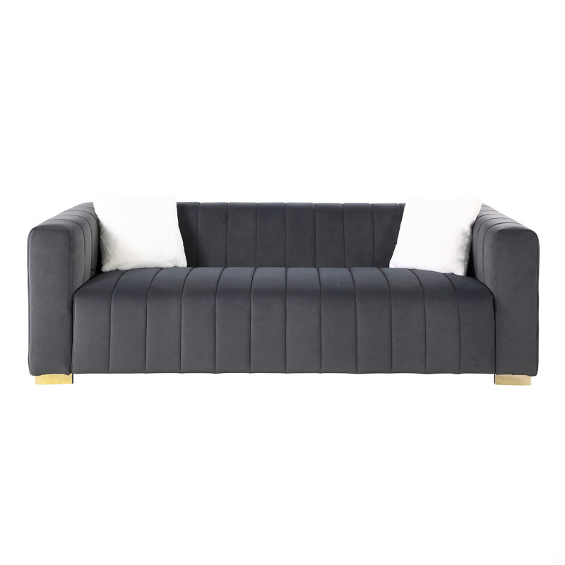 Canapé Chesterfield A Modern Channel, 3 places, Gris, H 27,56 po x l 85,76 po x P 33,86 po, 2
