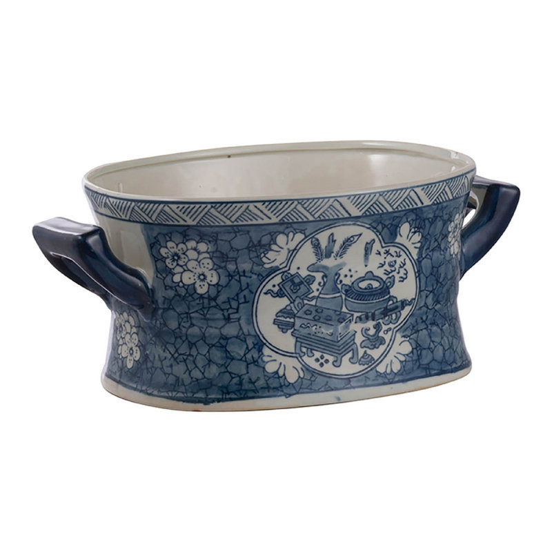 Ensemble de 2 pots à fleurs en porcelaine, blanc et bleu, 20, 14 pouces