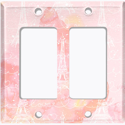 Metal Light Switch Plate Outlet Cover (Paris Eiffel Tower Pink Cloud Love   - Single Toggle)