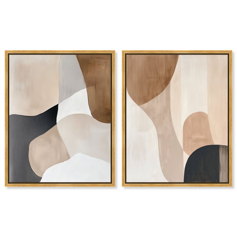 «Faded Warmth Duet», reproduction d'art encadrée, ensemble d'art abstrait bohème par Art Remedy, cadre argenté, 30 x 36