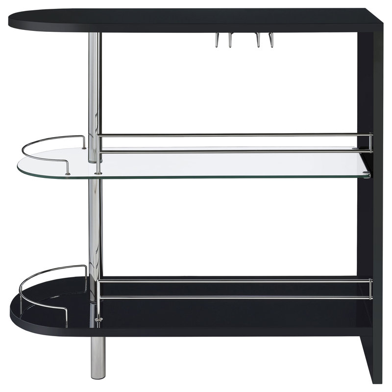 Adolfo Rectangular 2-Tier Home Bar Table High Gloss, Black, Black