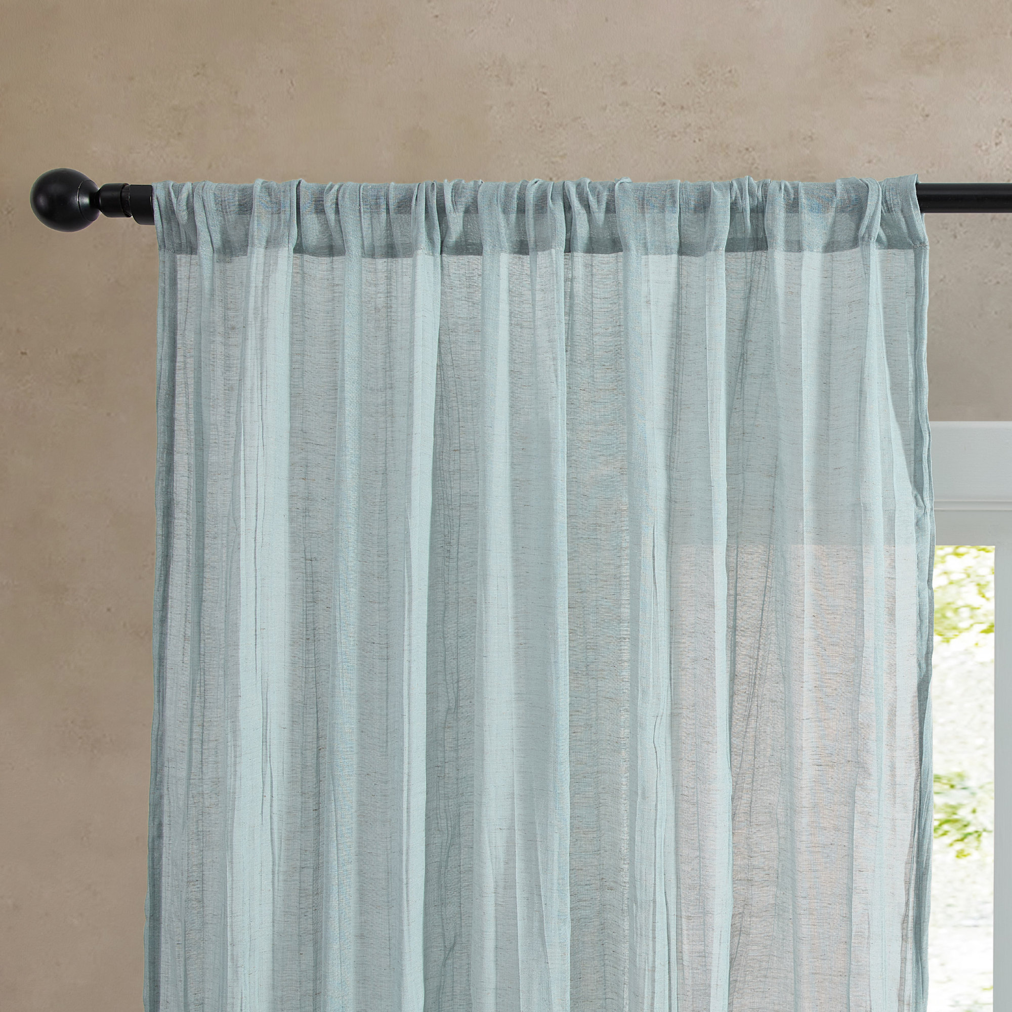Solid Semi-Sheer Curtain Panels, Blue, 50" W x 63" H