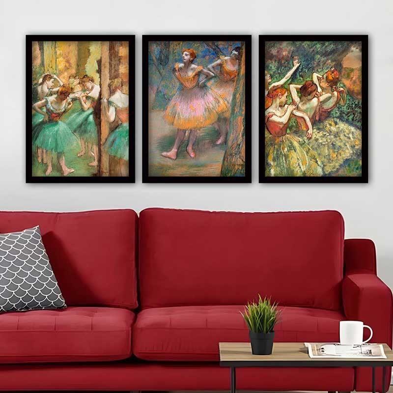 Ensemble de 3 peintures élégantes encadrées décoratives, 13,8 x 17,7 pouces chacune | 100% bois avec cadre 100% polystyrène (épaisseur: 0,8 pouce) | Impression numérique UV, parfaite pour le salon et la décoration intérieure