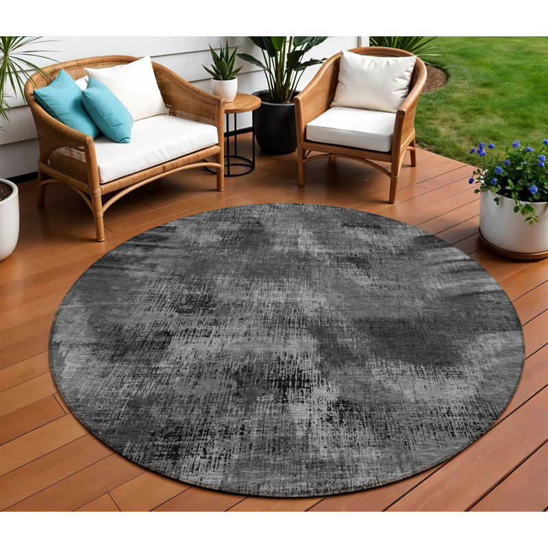 Tapis d'extérieur rond lavable gris anthracite et argent 8 pi