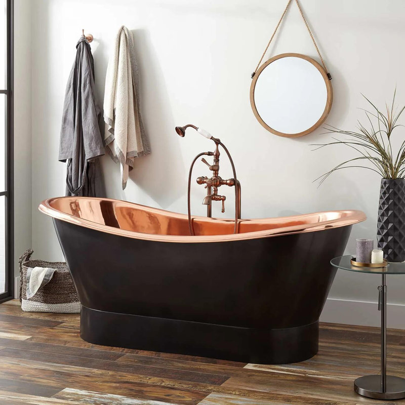 70" Thaine Copper Pedestal Tub, Copper/Black
