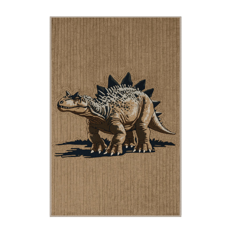 Tapis beige dinosaures lavable à la machine, Rectangle 2 pi x 3 pi