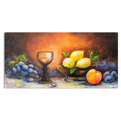 Nature morte, vin et fruit - Peinture sur toile