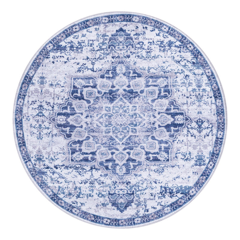 Matsumura Oriental Gray/Blue Area Rug, Round 3'11"
