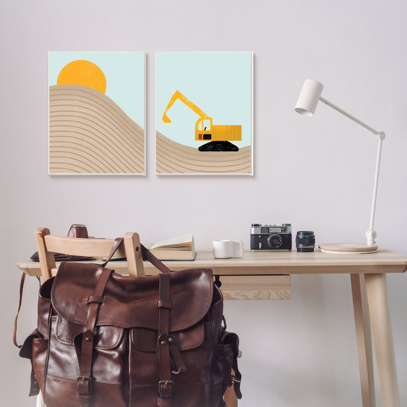 «Construction Truck Under Desert Sun Mountain Wave» par Daphne Polselli - ensemble de 2 impressions, Plaque murale