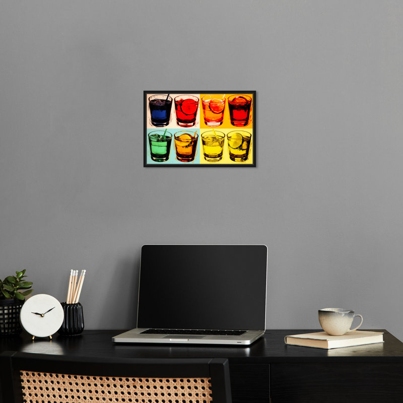 «Drink Blocks Retro Drinks Bar Cart», impression murale par Notoriart, H 11 po x l 16 po, Cadre noir