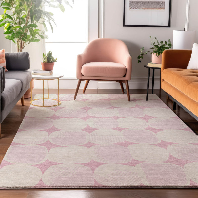 Tapis rose Prisco lavable à la machine de qualité supérieure, Rectangle 5 pi x 7 pi 6 po