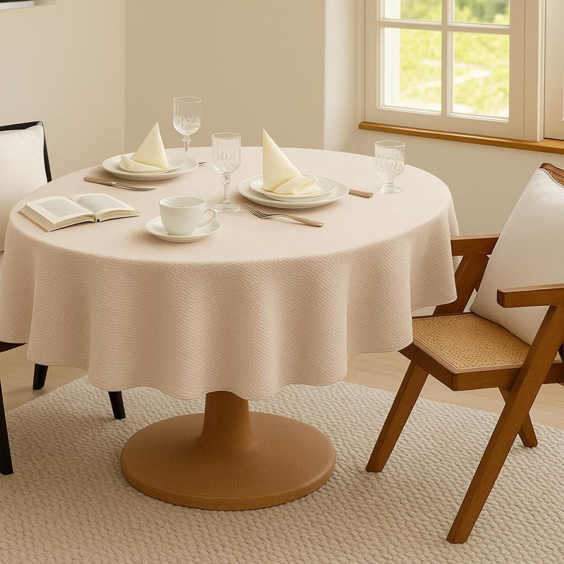 Waffle Weave Solid Color Tablecloth Round, Round 72", Natural
