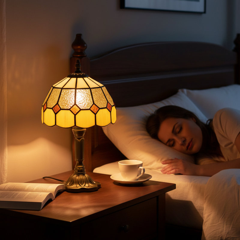  Tiffany-Style Table Lamp for Bedroom, Bulb not Included, Green, Orange