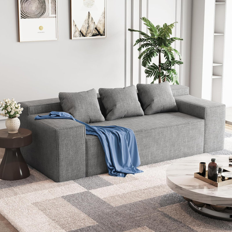 Petit canapé moderne avec causeuse, canapé hybride dans une boîte, aucun assemblage requis, canapé-lit avec 2 coussins, lin résistant aux égratignures, petit canapé pour petit espace, salon, chambre à coucher