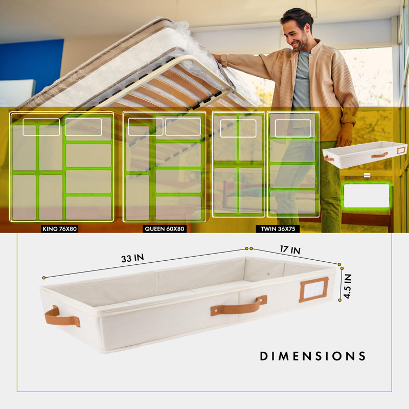 2Pc Low Profile Under Bed Storage Containers, Thin Under Couch Storage Organizer With Bins & Lids, Underbed Storage Box Ideal, Ivory