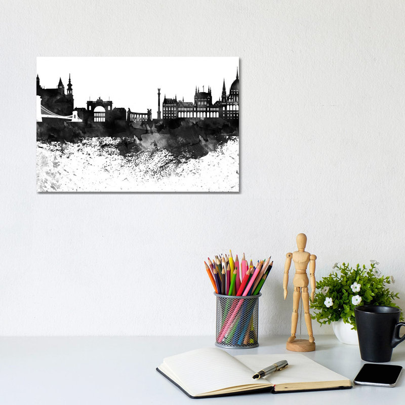 Budapest Black & White Drops Skyline by WallDecorAddict - Gallery-Wrapped Canvas Giclée on Canvas, No Frame