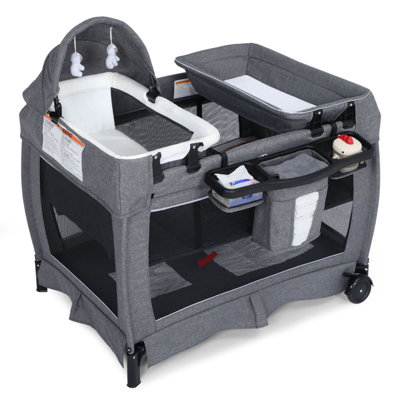 4-in-1 Convertible Baby Playard with Bassinet, Diaper Changer, Cradle&Bedside Sleeper