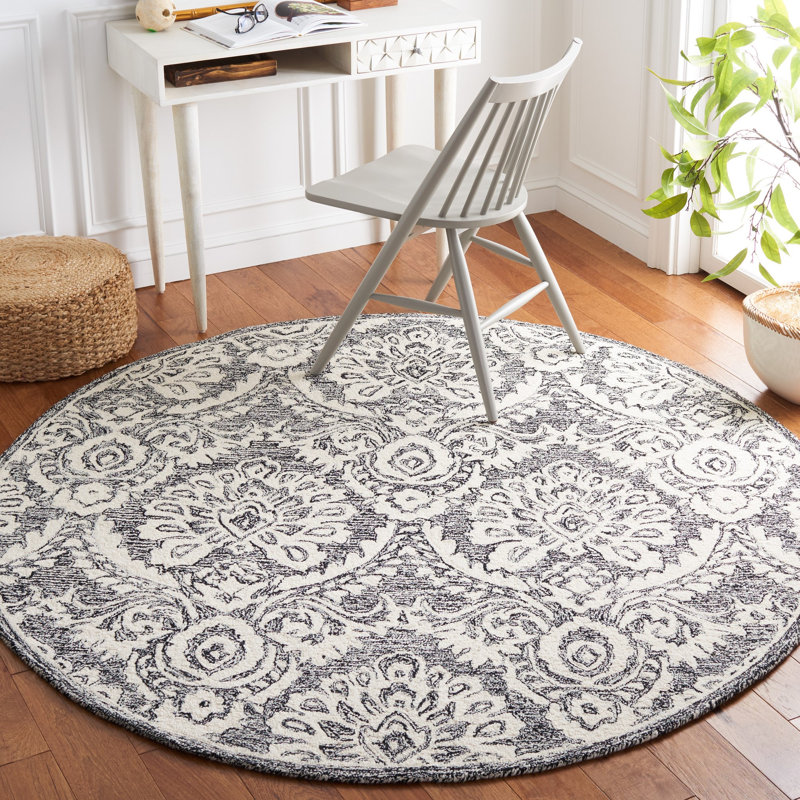 Blossom Hand Tufted Wool And Cotton With Latex Damask Rug, Round 6'