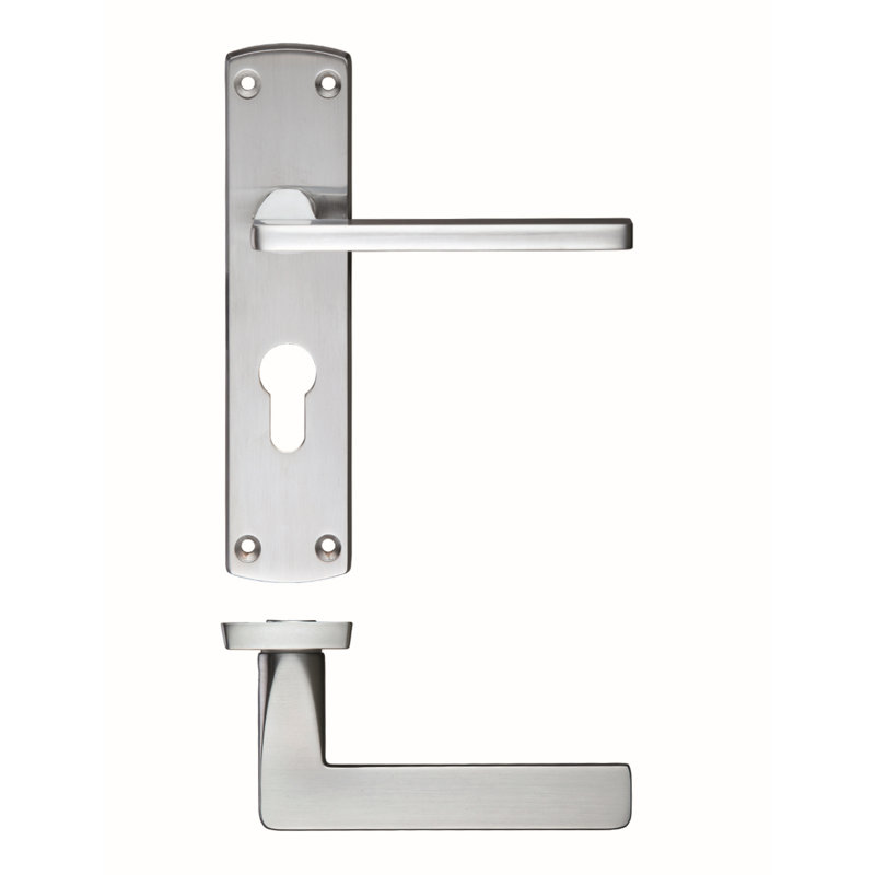 Leon Lock Door Handle, Satin Chrome