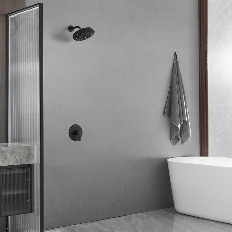 Single Handle 1-Spray Square Shower Faucet Set 2.5 GPM With High Pressure Shower Head In Matte Black (Valve Included)