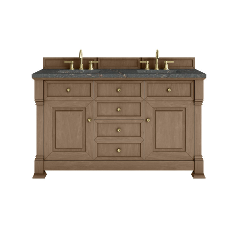 Brookfield 60'' W Double Vanity, Pecan, Parisien Bleu, Widespread