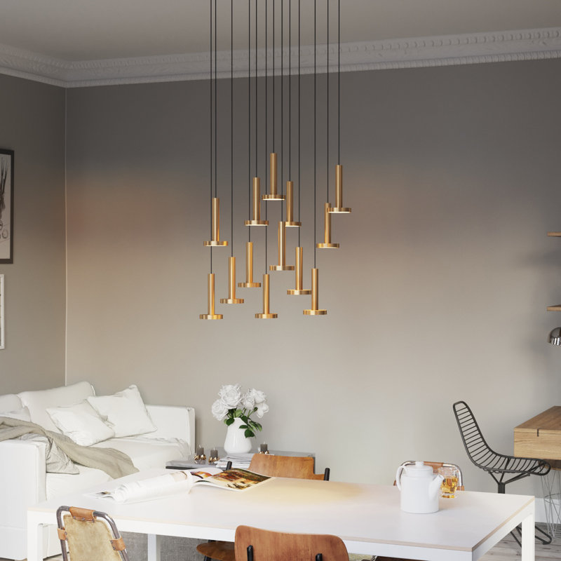 Luminaire suspendu cylindrique à 13 lumières Netice, Laiton