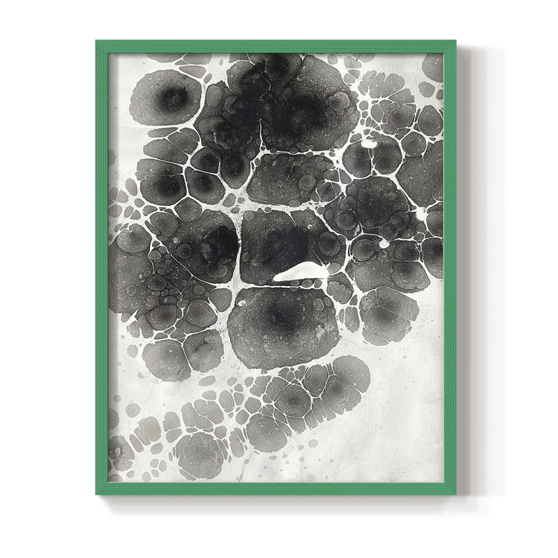 Marbling XII Framed Print - Solid Wood, Green, 21" H x 17" W