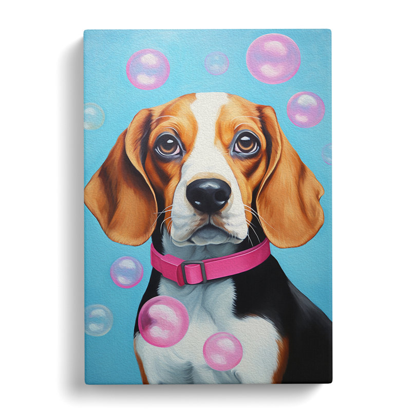 Beagle Bubble Gum - Wrapped Canvas, 60cm H x 40cm W x 3cm D