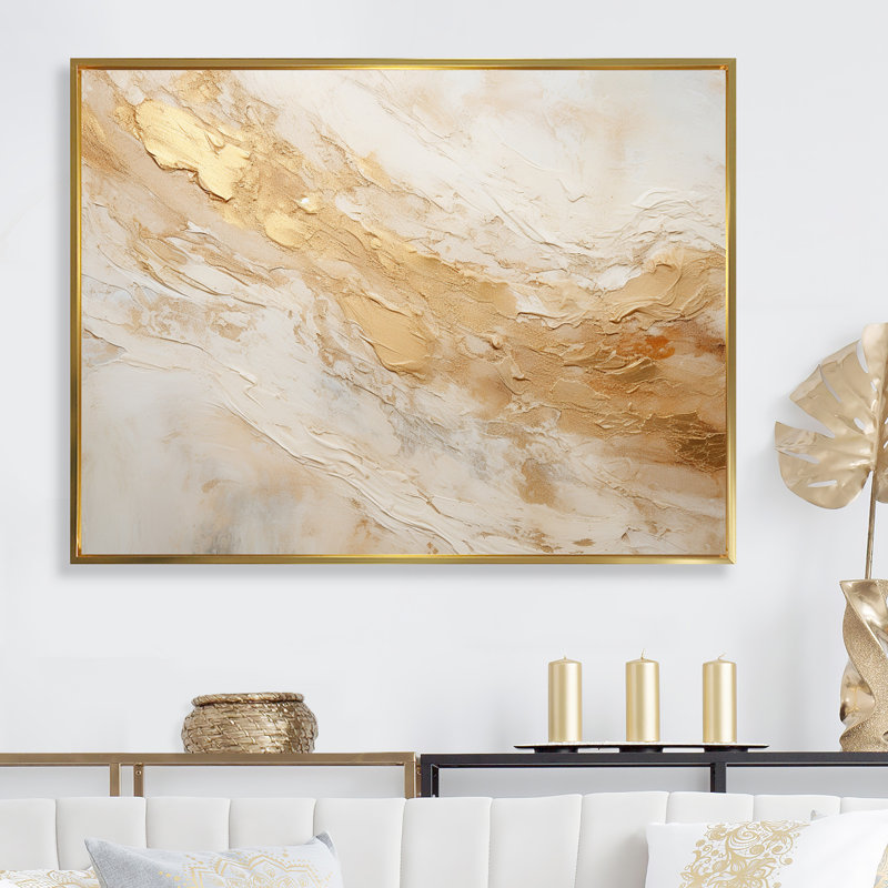 Géode magique de marbre doré blanc - art abstrait marbre, Cadre flottant doré, H 34 po x l 44 po x P 1,5 po