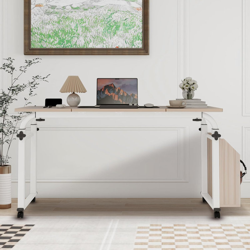 Adjustable Metal Base Computer Desk, Beige/White, 60cm H x 119.9cm W x 40cm D
