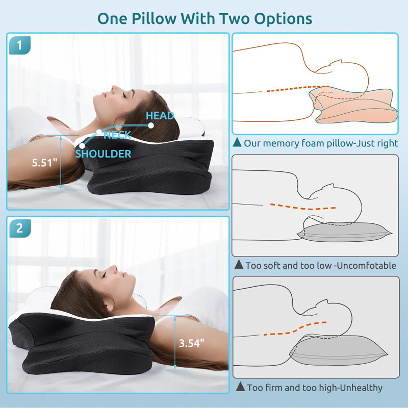 Coussin cervical pour le cou et les épaules, coussin en mousse à mémoire de forme, coussin de soutien du cou ergonomique pour ceux qui dorment sur le dos avec taie d'oreiller