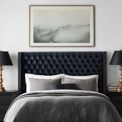 Ashwin Black Velvet Wingback King Upholstered Headboard with Button Tufting & Nailhead Trim
