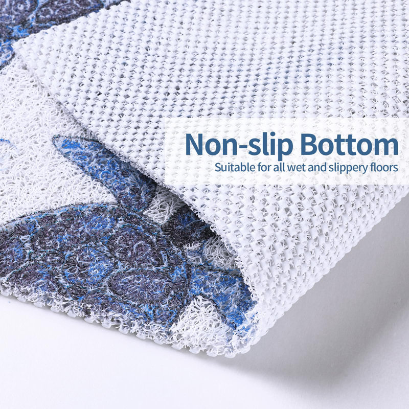 Tapis de douche antidérapant - 24 x 24 po, trou de drain, sécuritaire, Luffa en PVC, style bohème