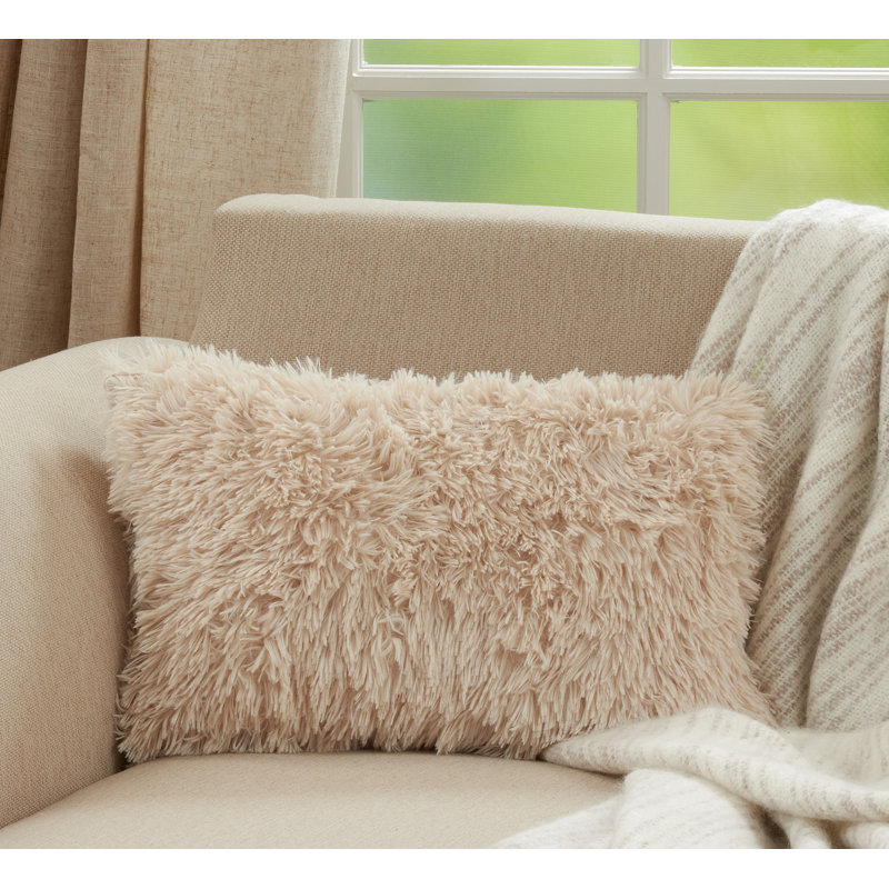 Natural Faux Fur Oblong Throw Pillow Cover, 12 x 20 in