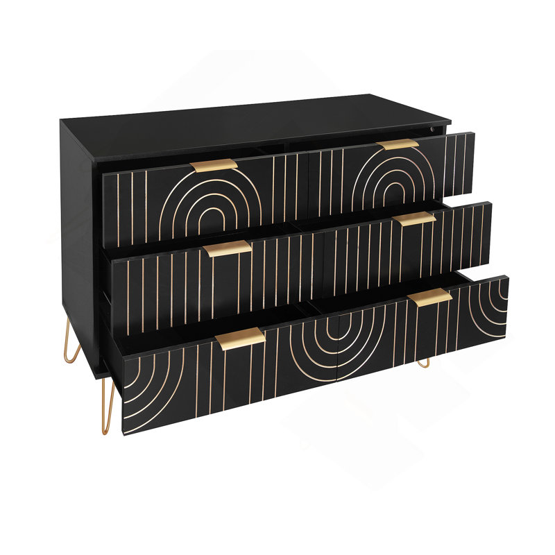 Commode 6 tiroirs Modern, commode moderne avec poignées en métal, commode de rangement