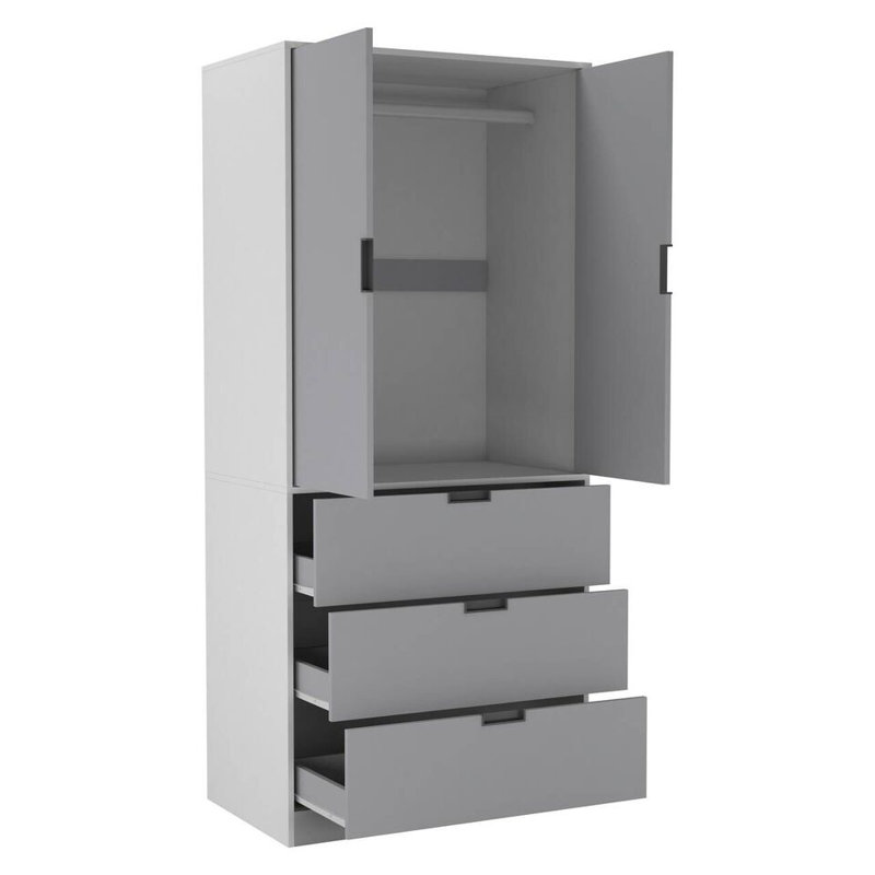 Stephy Solid Wood Wardrobe, White/Gray