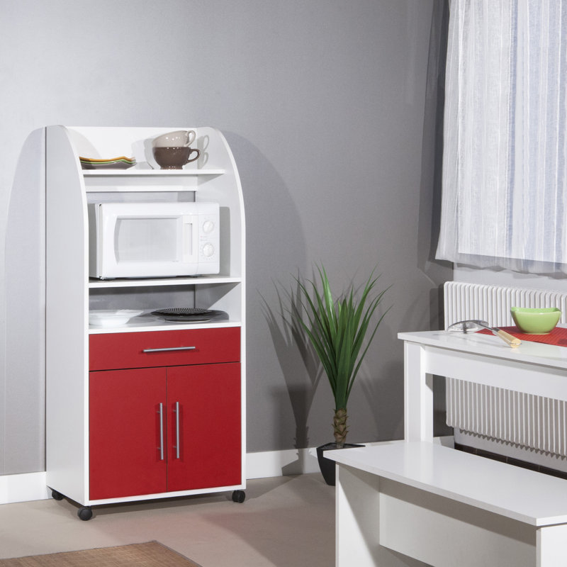 Seyma Wood Kitchen Cart, White/Red