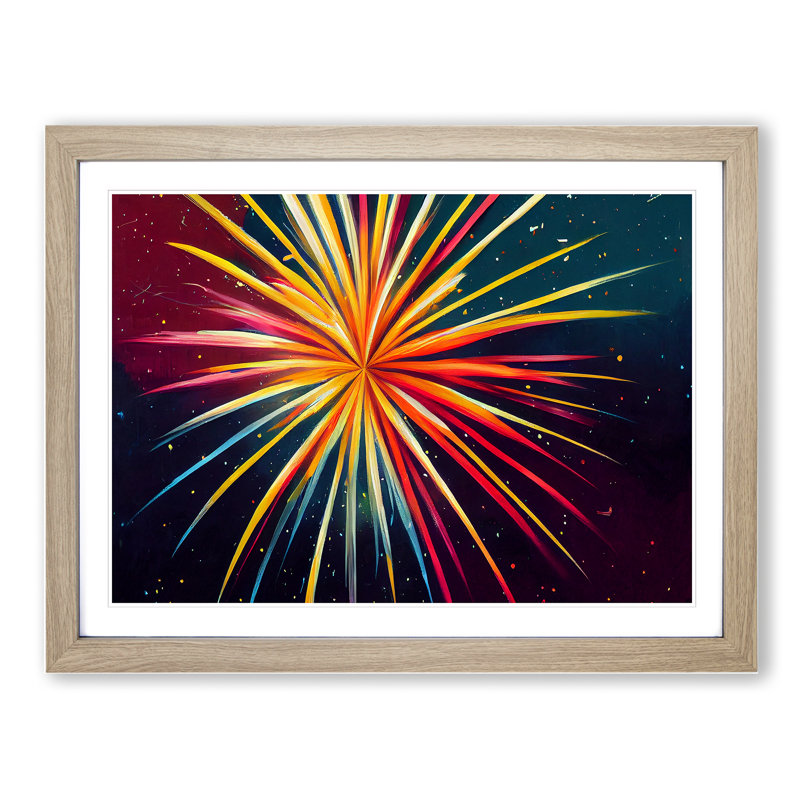 Blooming Fireworks - Single Picture Frame Print, Oak, 34cm H x 46cm W x 2cm D