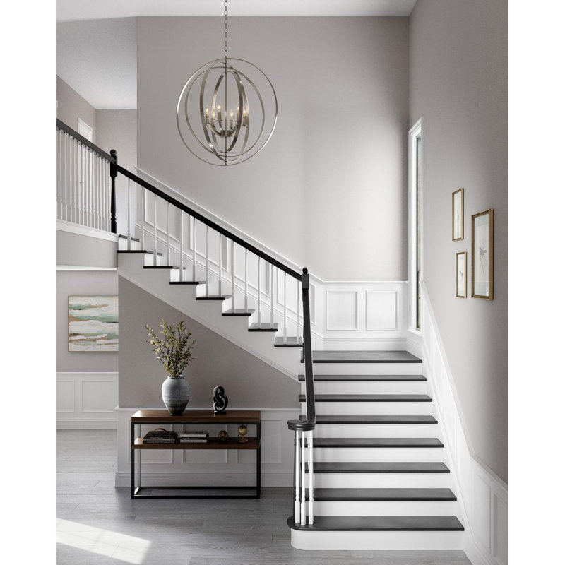 6 - Light Dimmable Globe Chandelier, Burnished Silver