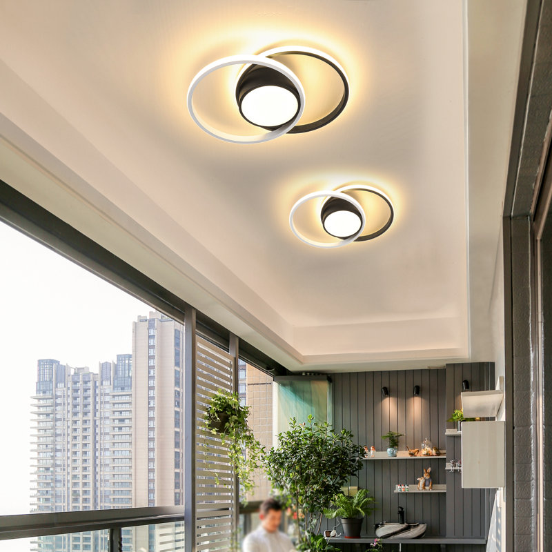 Double 2-Light LED Flush Mount Ceiling Light, Black, 3000K