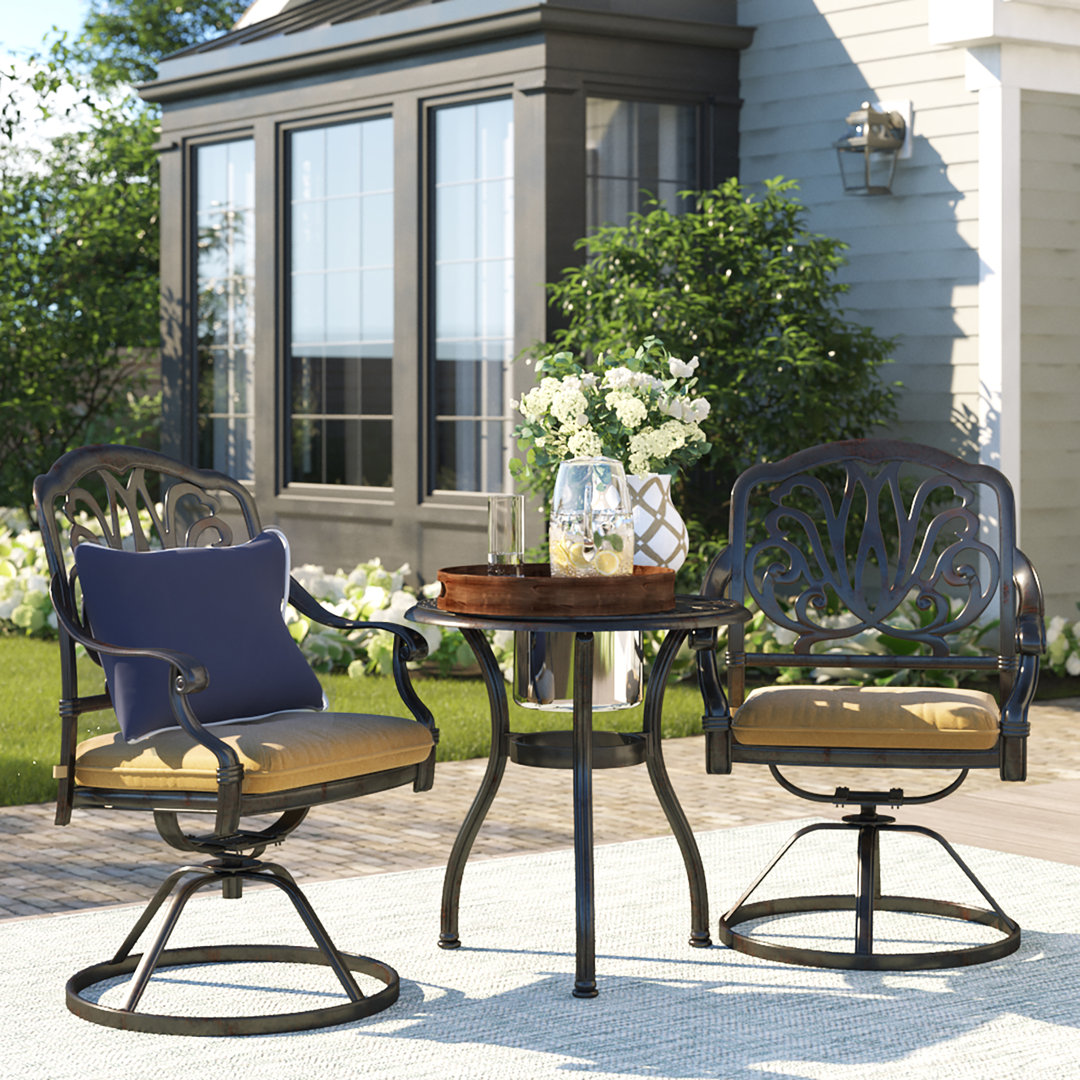 3-Piece Patio Bistro Set with Cushions and 24'' Round Ice Bucket End Table Three Posts™