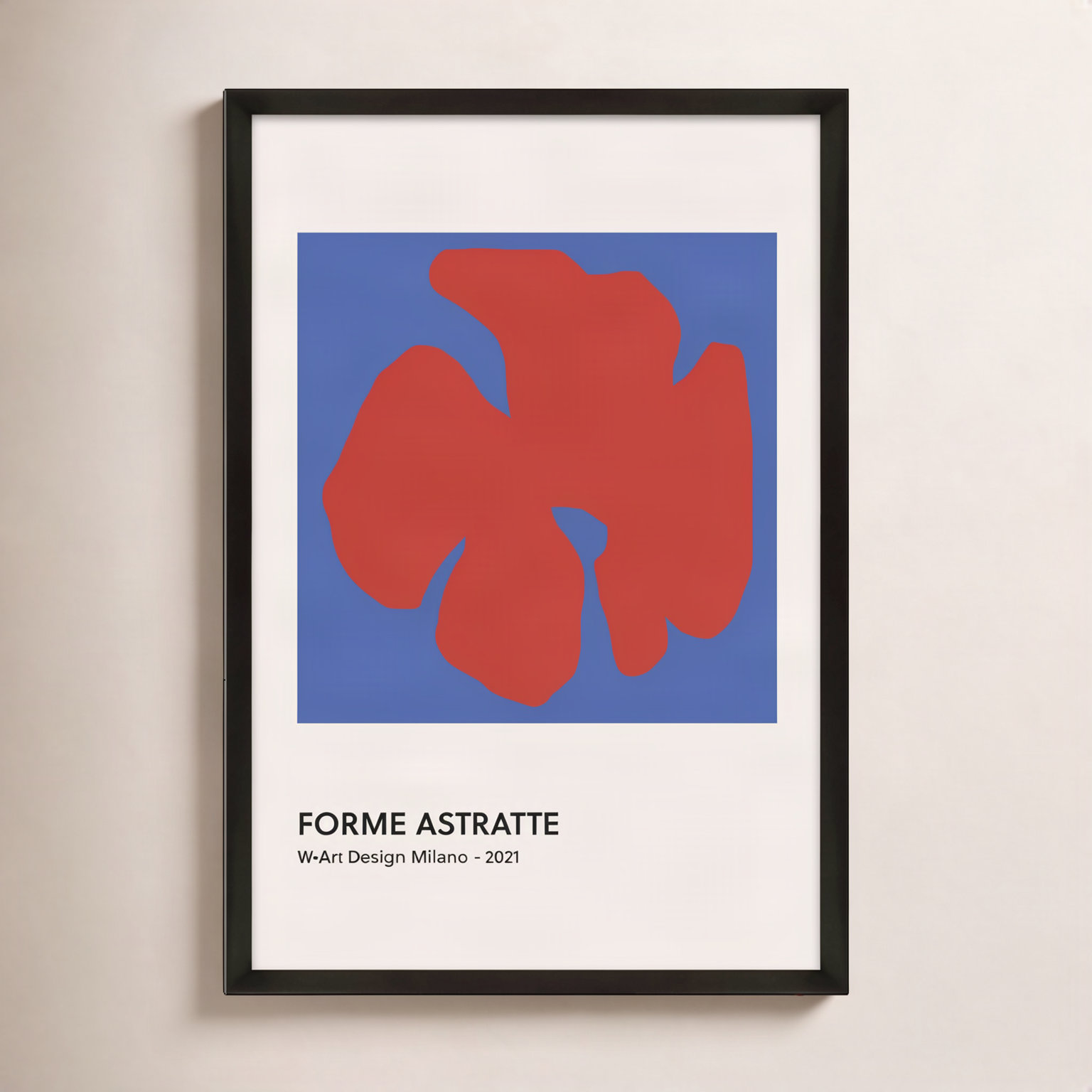Despina Forme Astratte Blue & Red by Romina Gadler, 20" H x 14" W x 1.25" D, Black Framed Paper