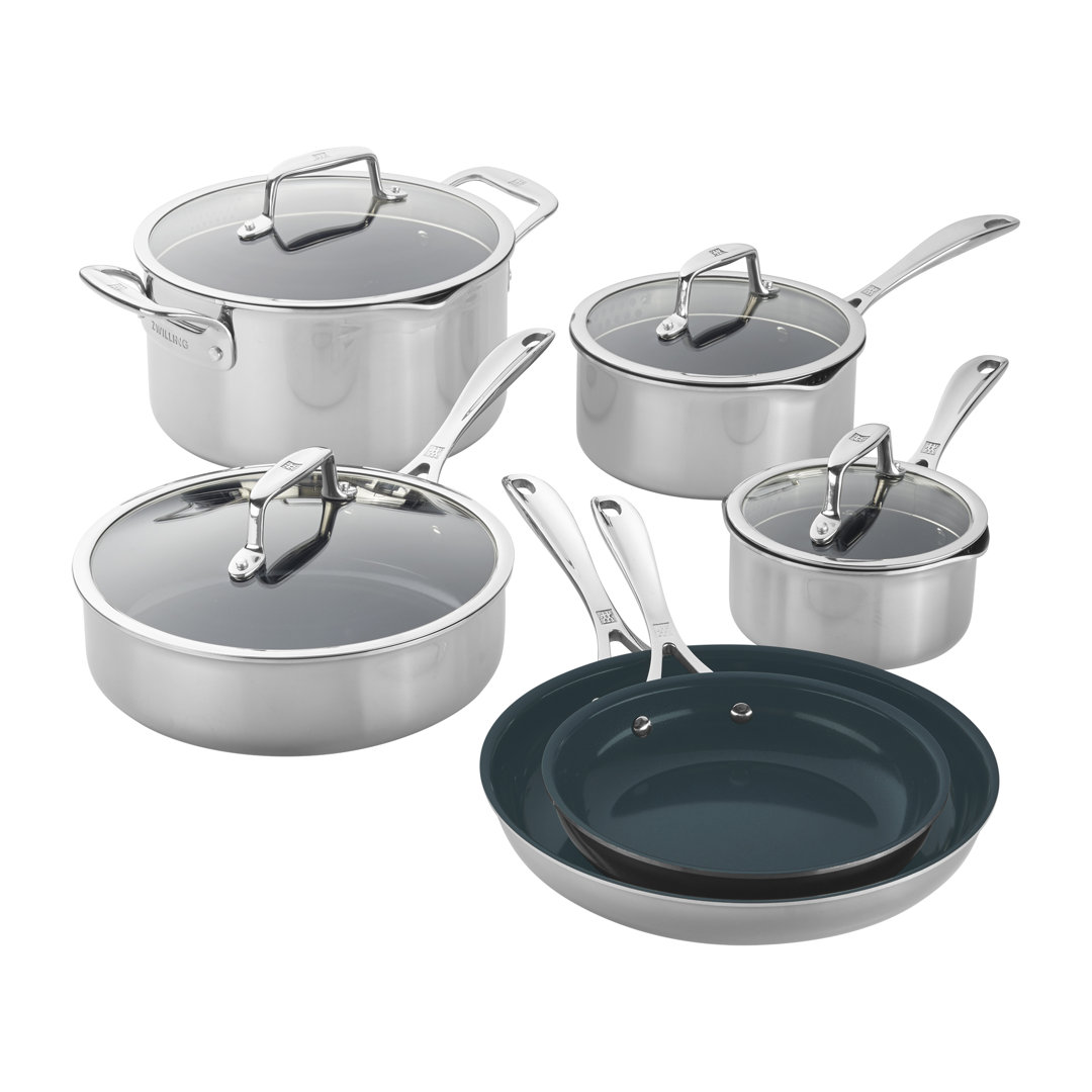 ZWILLING Clad CFX 10-Piece Stainless Steel Ceramic Nonstick Cookware Set ZWILLING J.A. Henckels